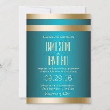 Small Modern Turquoise Gold Stripes Wedding Front View