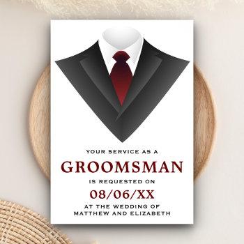 modern tuxedo groomsman request invitation