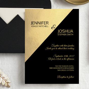 modern unique elegant black faux gold foil wedding invitation