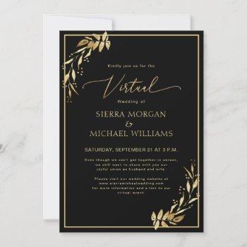 modern virtual wedding chic golden foliage black invitation