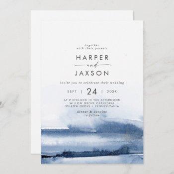 modern watercolor | blue front and back wedding invitation