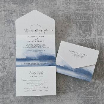 modern watercolor | blue wedding all in one invitation