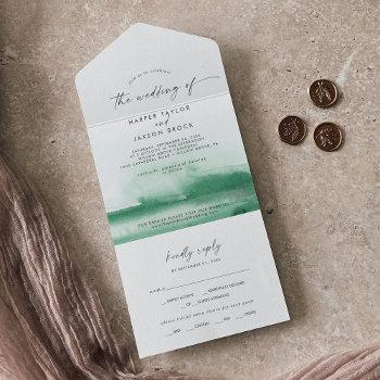 modern watercolor | green wedding all in one invitation