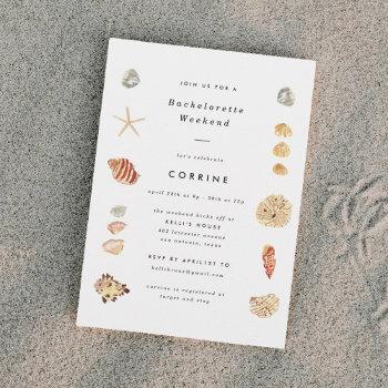 modern watercolor seashells bachelorette party invitation