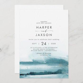 modern watercolor | teal front and back wedding invitation