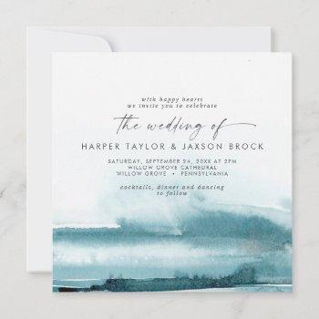 modern watercolor | teal square wedding invitation