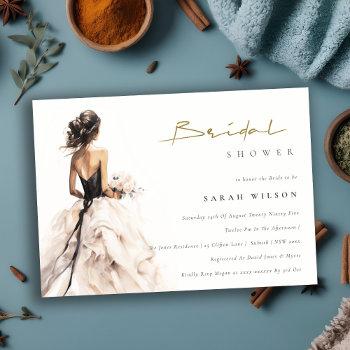 modern watercolor wedding gown bridal shower invitation