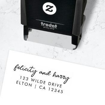 Small Modern Wedding Address | Couple Name Script Self-inking Stamp Front View
