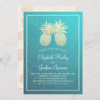 Small Modern Wedding Elegant Gold Foil Pineapple Couple Front View
