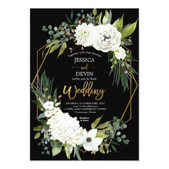 Small Modern White Floral Black Gold Frame Wedding Front View