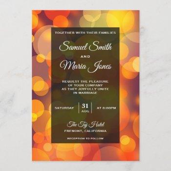 modern yellow and orange bokeh wedding invitation