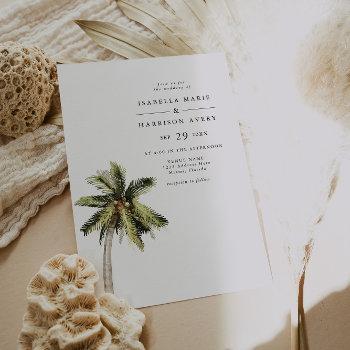 mona tropical palm tree beach wedding photo invitation