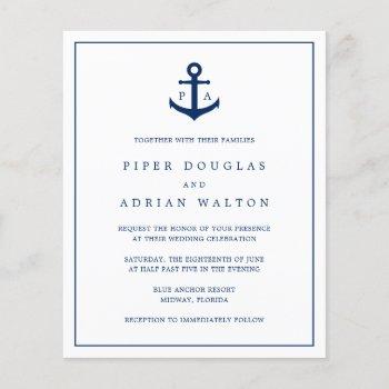 monogram anchor nautical budget wedding invitation