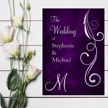 monogram and swirl on purple silver wedding foil invitation