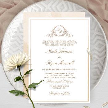 monogram beige cream watercolor formal wedding invitation