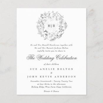 monogram classic florals budget wedding invitation