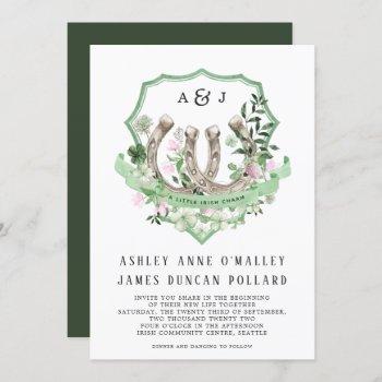 monogram | clover horseshoes botanical wedding invitation