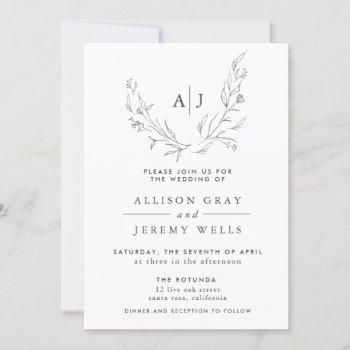 monogram floral wedding invitation 