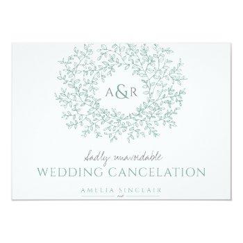 Small Monogram Green Leaves Wedding Cancelation Announcement Front View