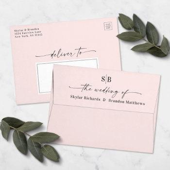 Small Monogram Porcelain Pink A7 Wedding  Envelope Front View