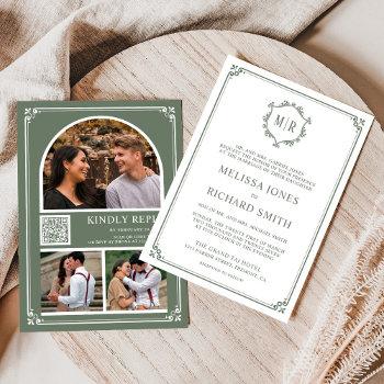 Small Monogram Qr Code Photo Collage Sage Green Wedding Front View