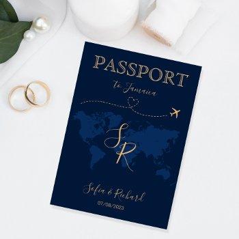 monogram wedding destination passport world map invitation