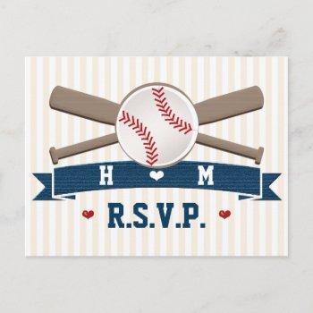 Small Monogrammed Baseball Wedding Rsvp Post Front View