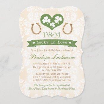 monogrammed shamrock and horseshoes bridal shower invitation