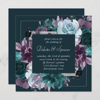 moody boho | deep teal turquoise purple wreath invitation