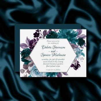 moody boho | teal turquoise dark floral wedding invitation