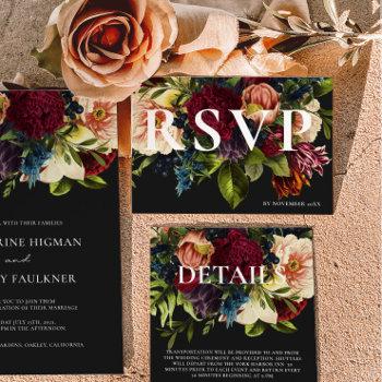Small Moody Burgundy And Black Winter Floral Wedding Rsvp Front View