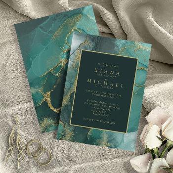 moody ink emerald gold abstract id988 invitation