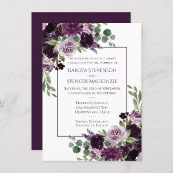 moody passion | dramatic purple bouquet frame invitation