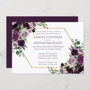 moody passion | dramatic purple floral bouquet invitation