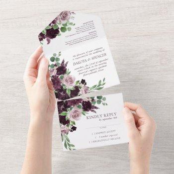 moody passion | dramatic purple floral wedding all in one invitation