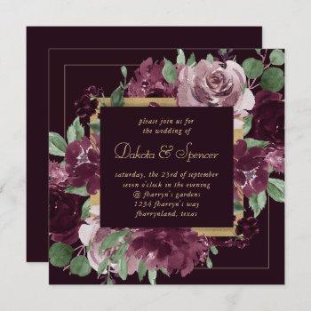 moody passions | dramatic purple wine rose wreath invitation