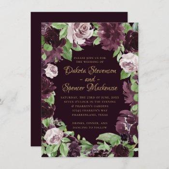 moody passions | dramatic purple wine rose wreath invitation