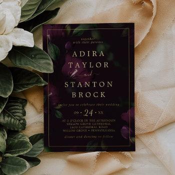 moody purple blooms | foil black pattern wedding foil invitation