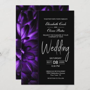 moody purple floral wedding invitation
