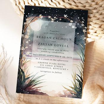 moonlit night beach scene wedding invitation