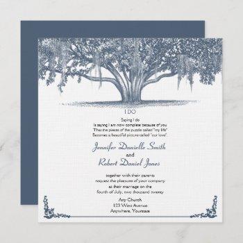 mossy oak tree in blue wedding invitation