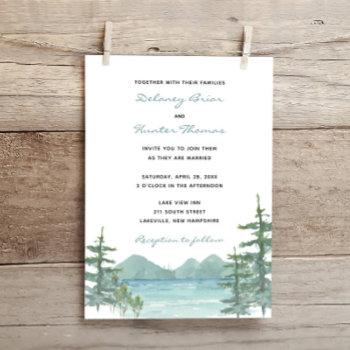 mountain lake theme watercolor wedding invitation