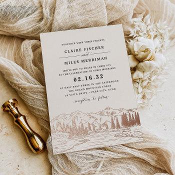 mountain sketch wedding foil invitation