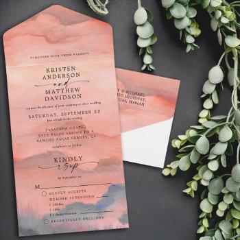 mountain sunset watercolor wedding meal all in one invitation