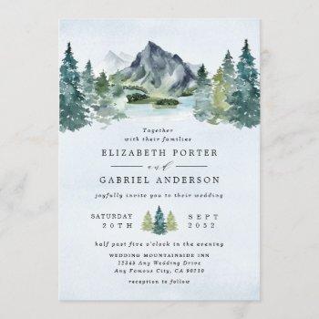 mountain watercolor elegant rustic themed wedding invitation