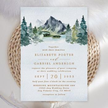 mountain watercolor rustic tree forest wedding foil invitation