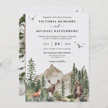 mountain woodland forest animals wedding invitation