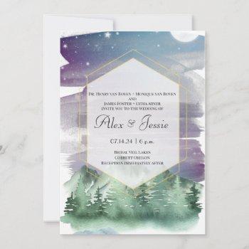 mountains and starry night sky wedding invitation