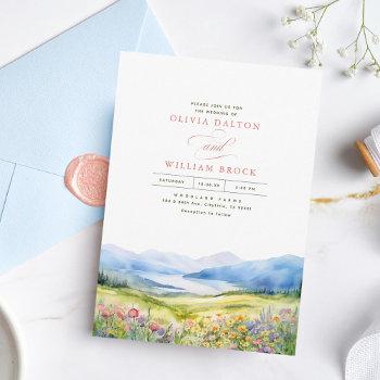 mountains and wildflowers landscape wedding invitation