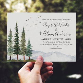 mountains - rustic pine forest wedding  invitation